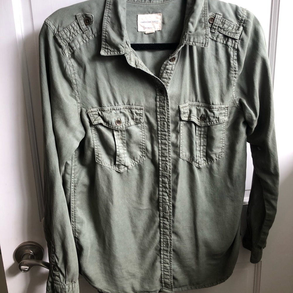 American Eagle Boyfriend Shirt Women S Olive Green